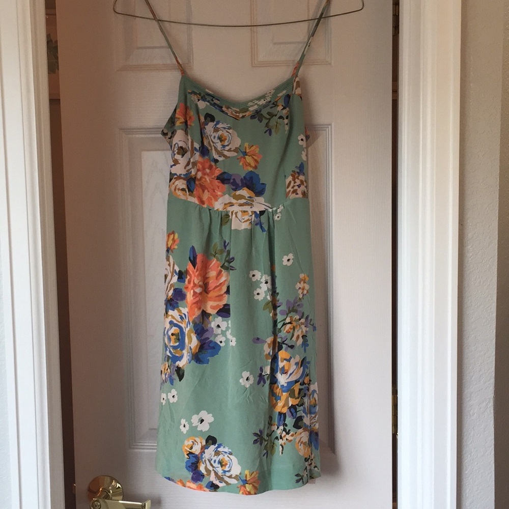 Seafoam green floral spaghetti strap short dress!